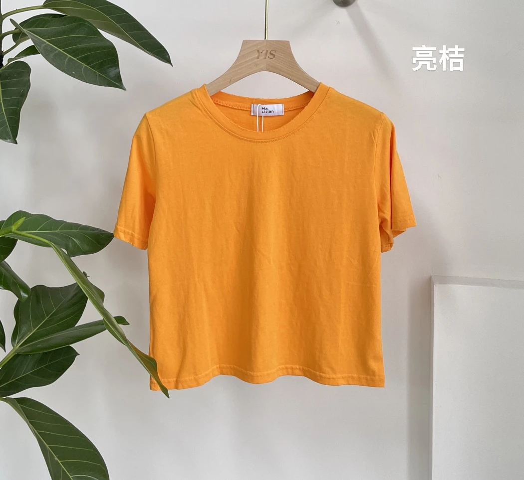 2025新款短款吸汗清凉感休闲磨边工艺高腰短款圆领T恤短袖003#