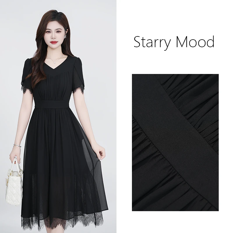 【现货】2025显瘦裙子法式时尚气质收腰小黑裙轻奢长裙连衣裙