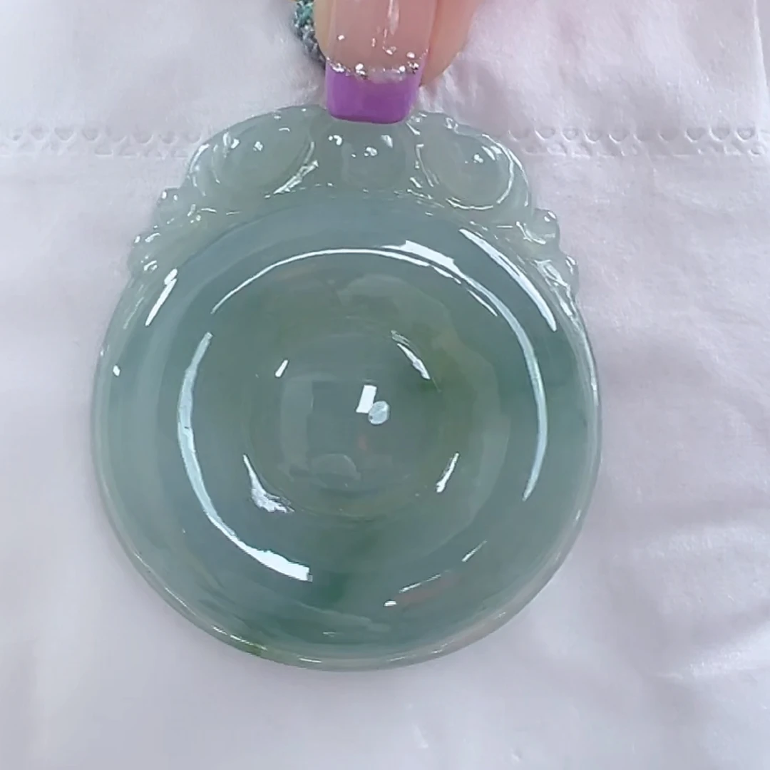 天然翡翠A货飘花圆满福贝（多样性发货只发一件）宽46高53厚6-8送绳