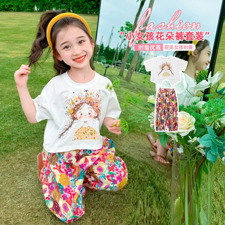 新款女童夏季流行短袖上衣可爱卡通宝宝公主潮气洋装棉质薄款