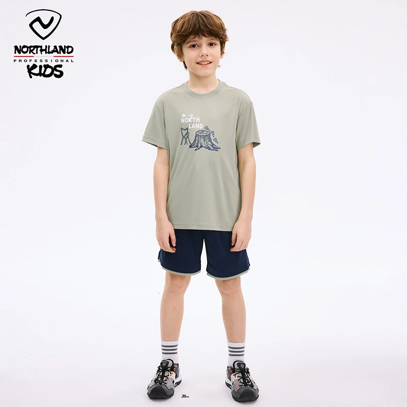 诺诗兰童装夏季新款运动套装中大通户外山系透气短袖短裤两件套