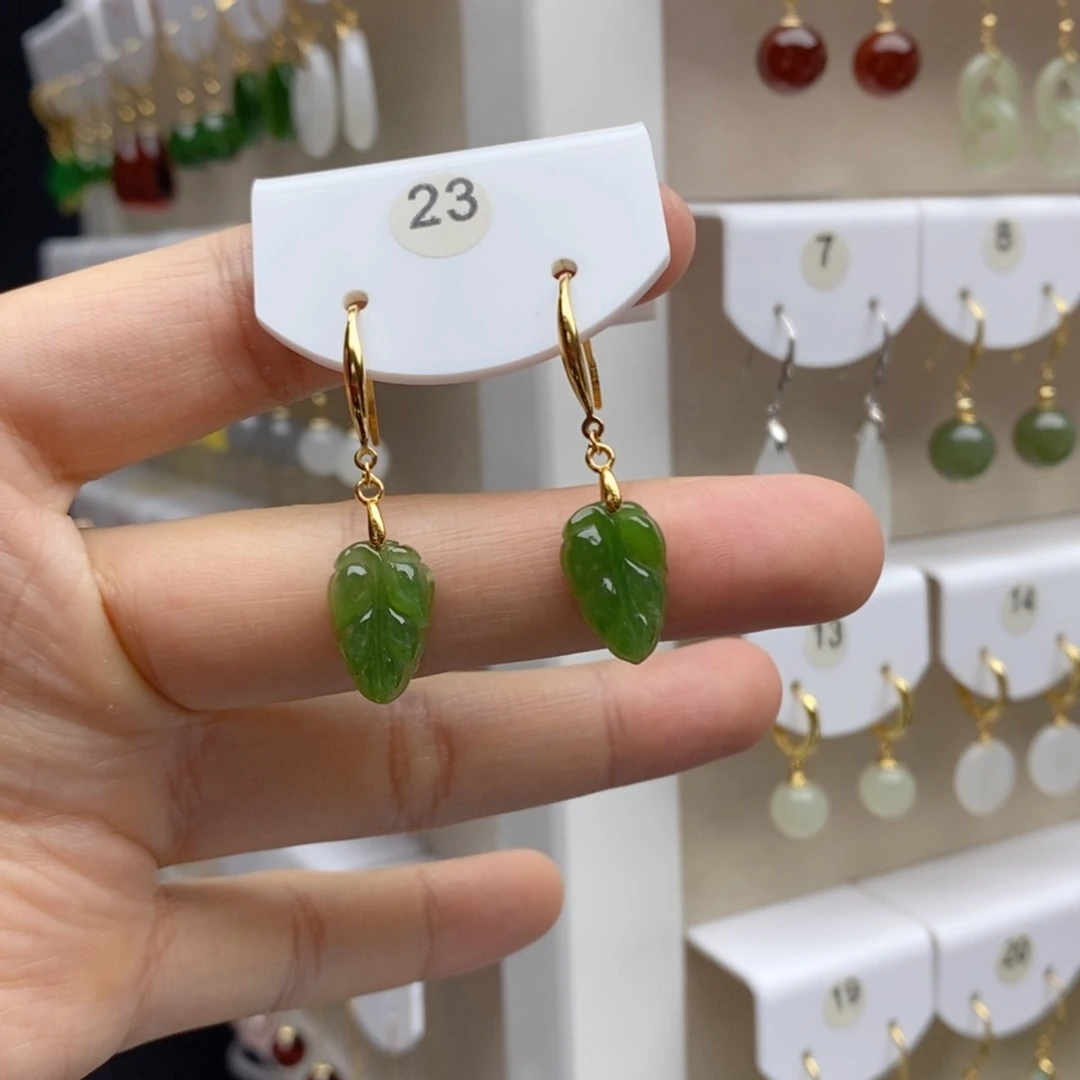 银S925镶嵌和田玉耳饰