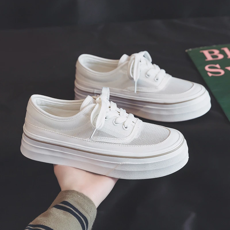 人本夏季网面镂空小白鞋女懒人透气薄款运动板鞋休闲百搭帆布网鞋