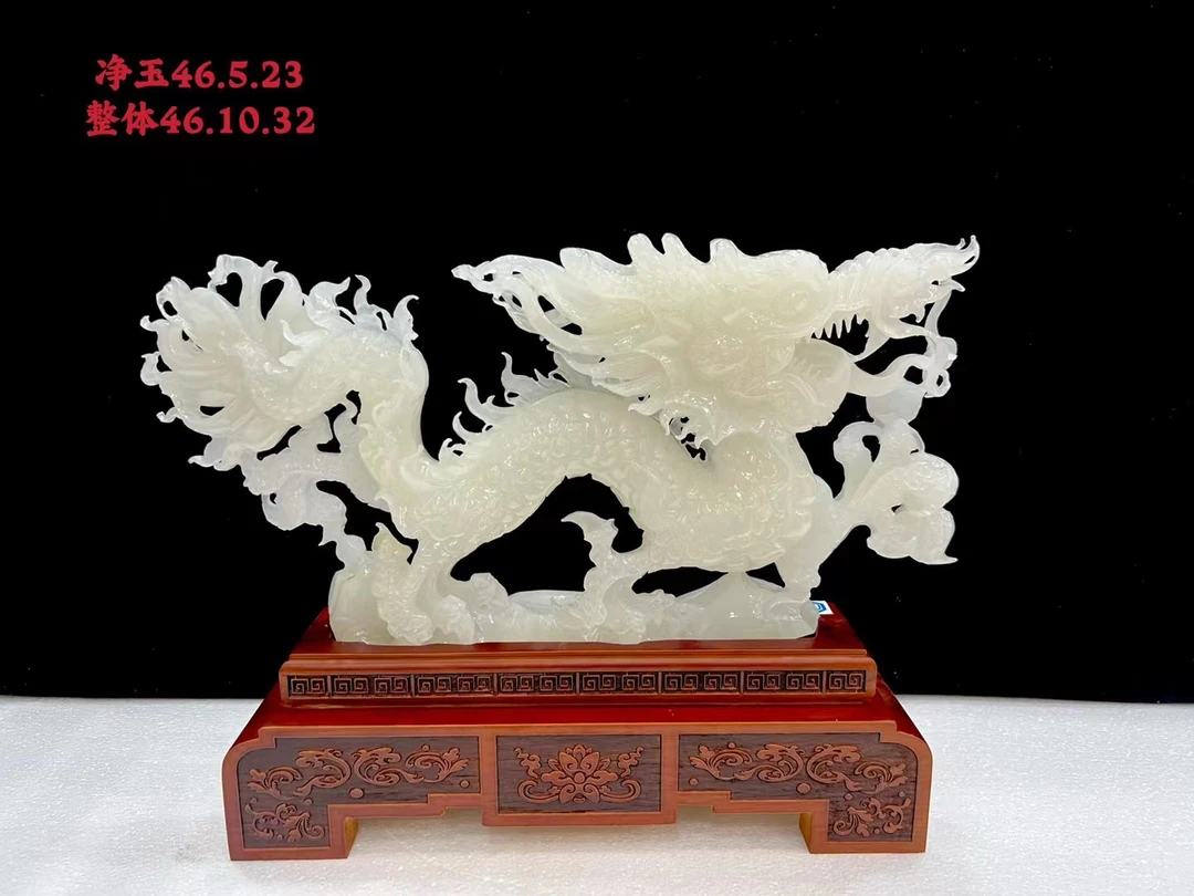 《龙腾盛世》天然玉石雕刻而成客厅玄关柜装饰乔迁新居礼品首选