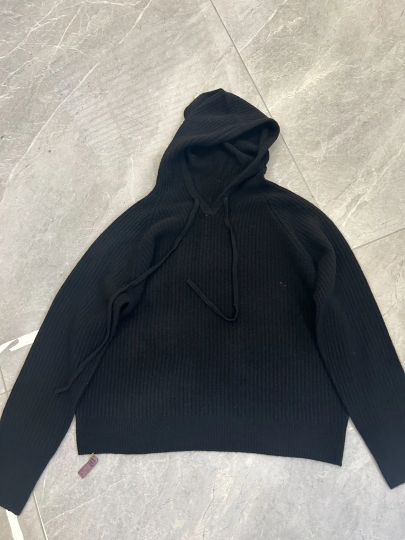 100绵羊毛冬季连帽针织衫休闲时尚百搭套头纯色宽松毛衣女7001