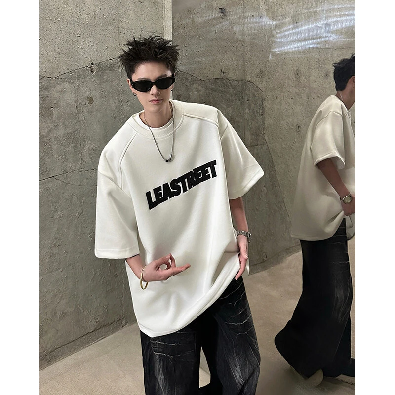 cleanfit贴布刺绣t恤男生夏季美式穿搭正肩短袖重磅硬挺痞帅半袖