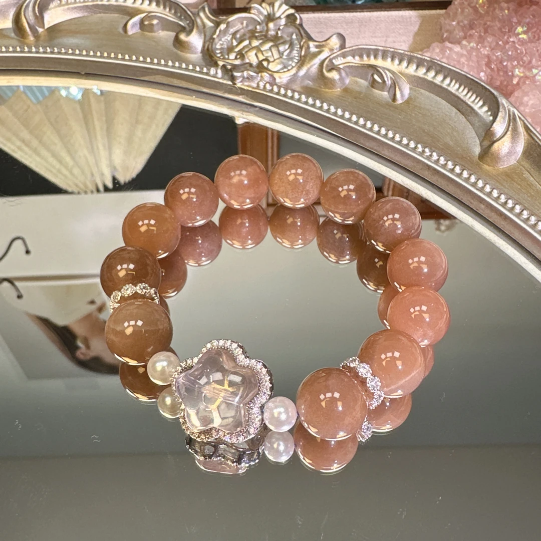 13mm+太阳石手串搭配粉晶小花1244 颜色微差 多样性发一