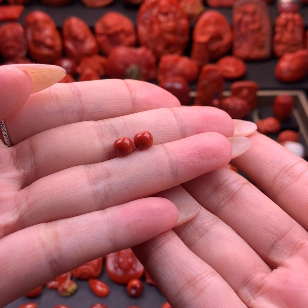 南红玛瑙南红川料原矿老型对珠6mm未镶嵌