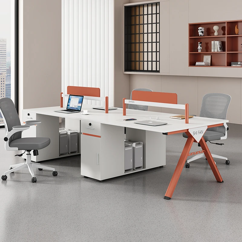 世帆职员办公桌椅4人位组合时尚工作位白色简约现代6人员工电脑桌