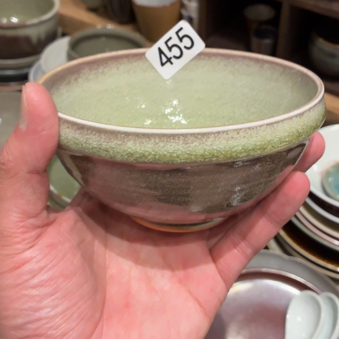 哈****瓷片455绿色玻化手工碗1个