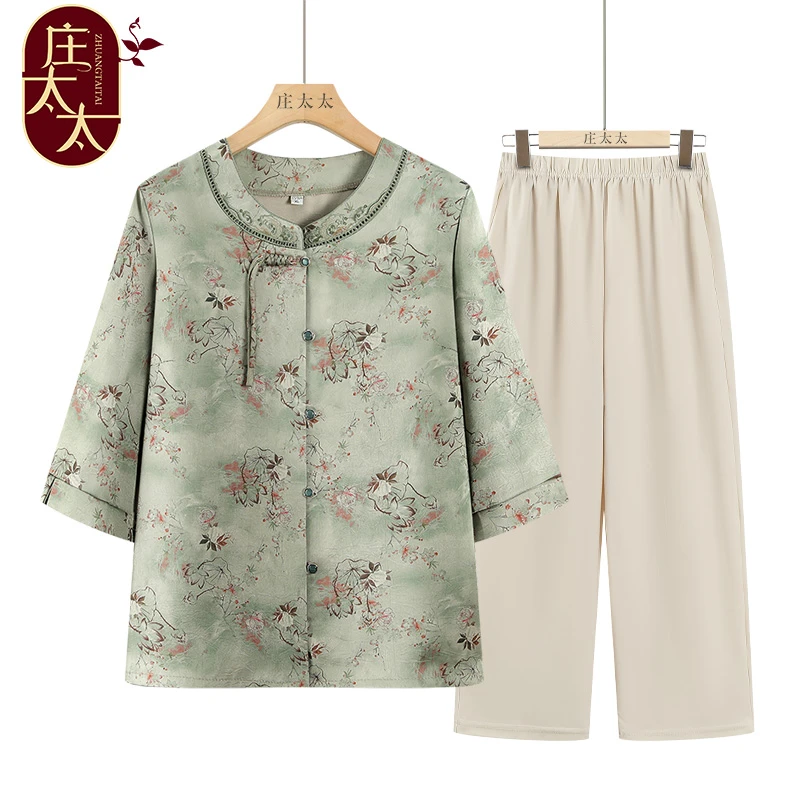 中老年人夏装衬衫女奶奶七分袖开衫上衣2025年夏季老太太衣服老人