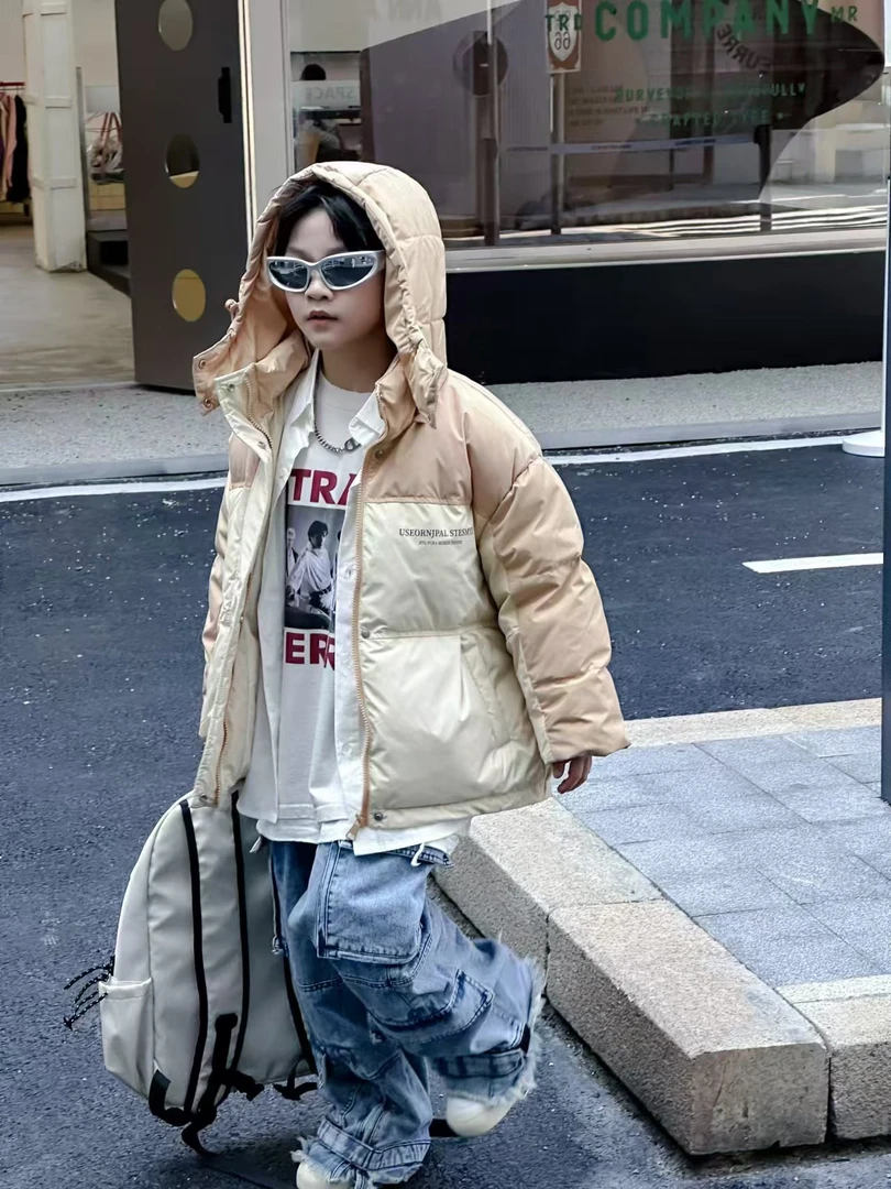 501229《现》儿童休闲百搭时尚男童女童连帽可脱卸洋气羽绒服