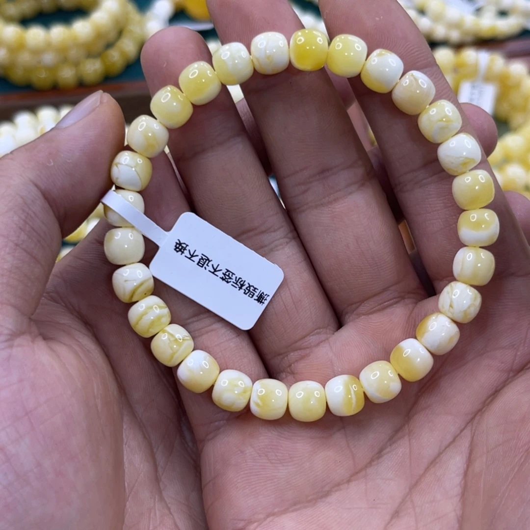 手链琥珀未镶嵌蜜蜡8mm金瓷白