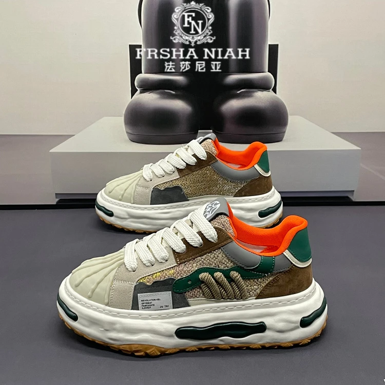 法莎尼亚贝壳头休闲板鞋男士潮牌时尚运动鞋增高轻便舒适老爹鞋男