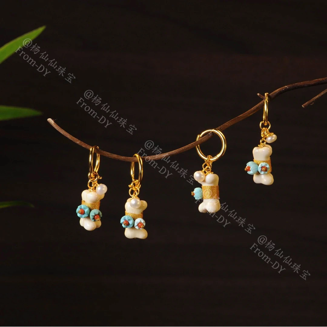 【杨仙仙珠宝】“漆骨生花”猛犸多宝耳扣（一只）多样性发其一-X1169