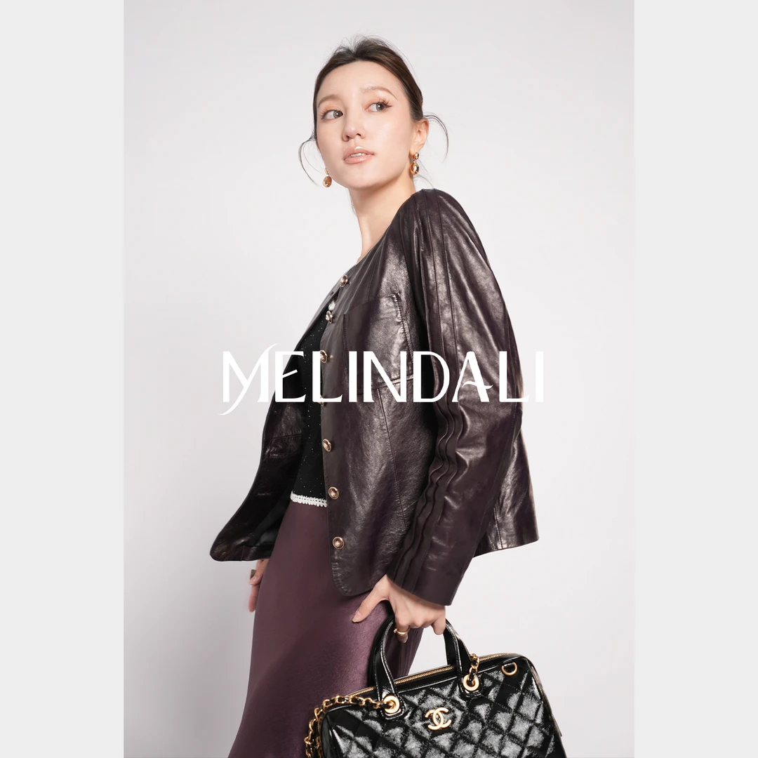 Melinda Li【知秋】秀场无花果色油蜡绵羊皮宾霸里布无领皮衣外套