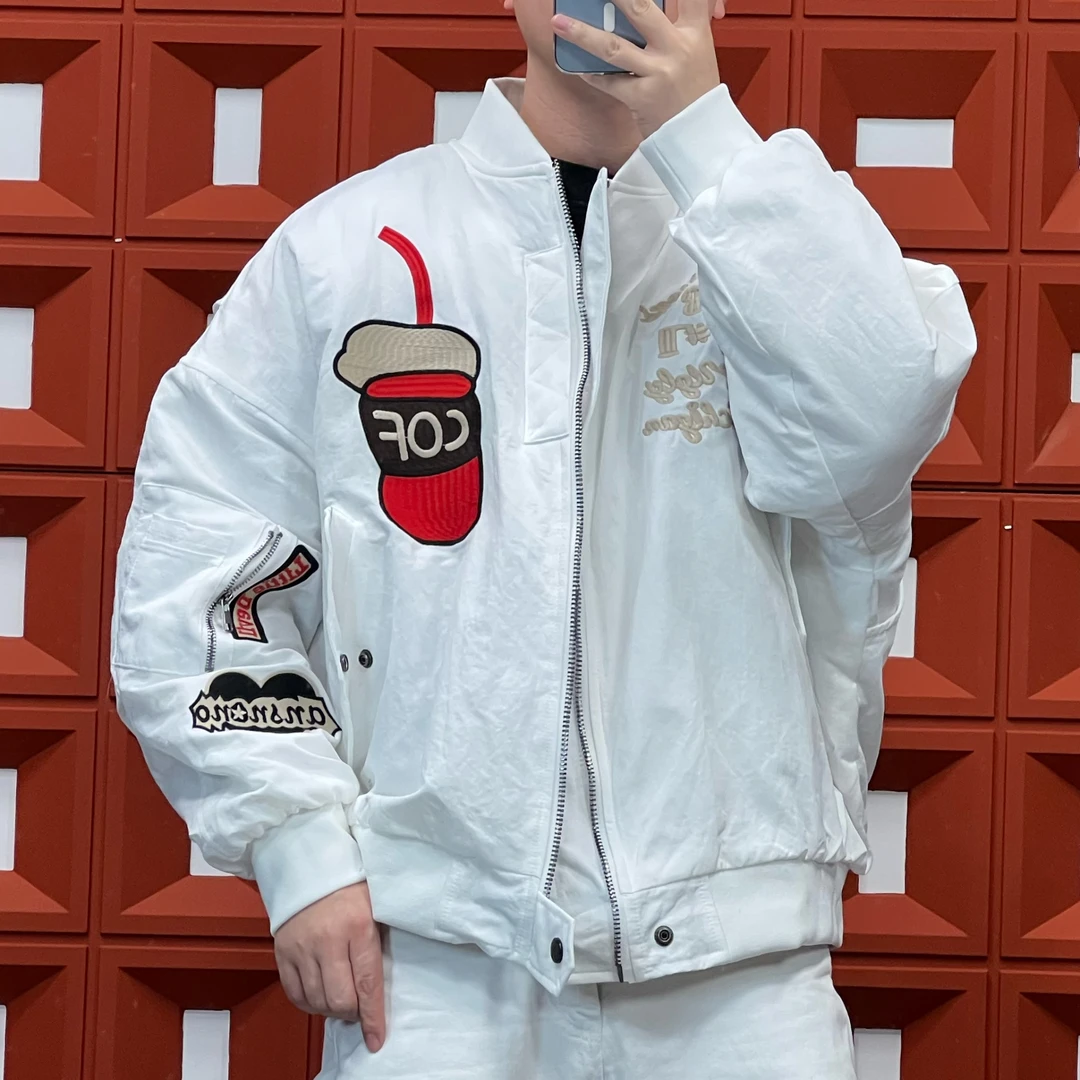 2024HKNB秋季新款机车风宽松国潮拼接可乐潮流休闲百搭夹克