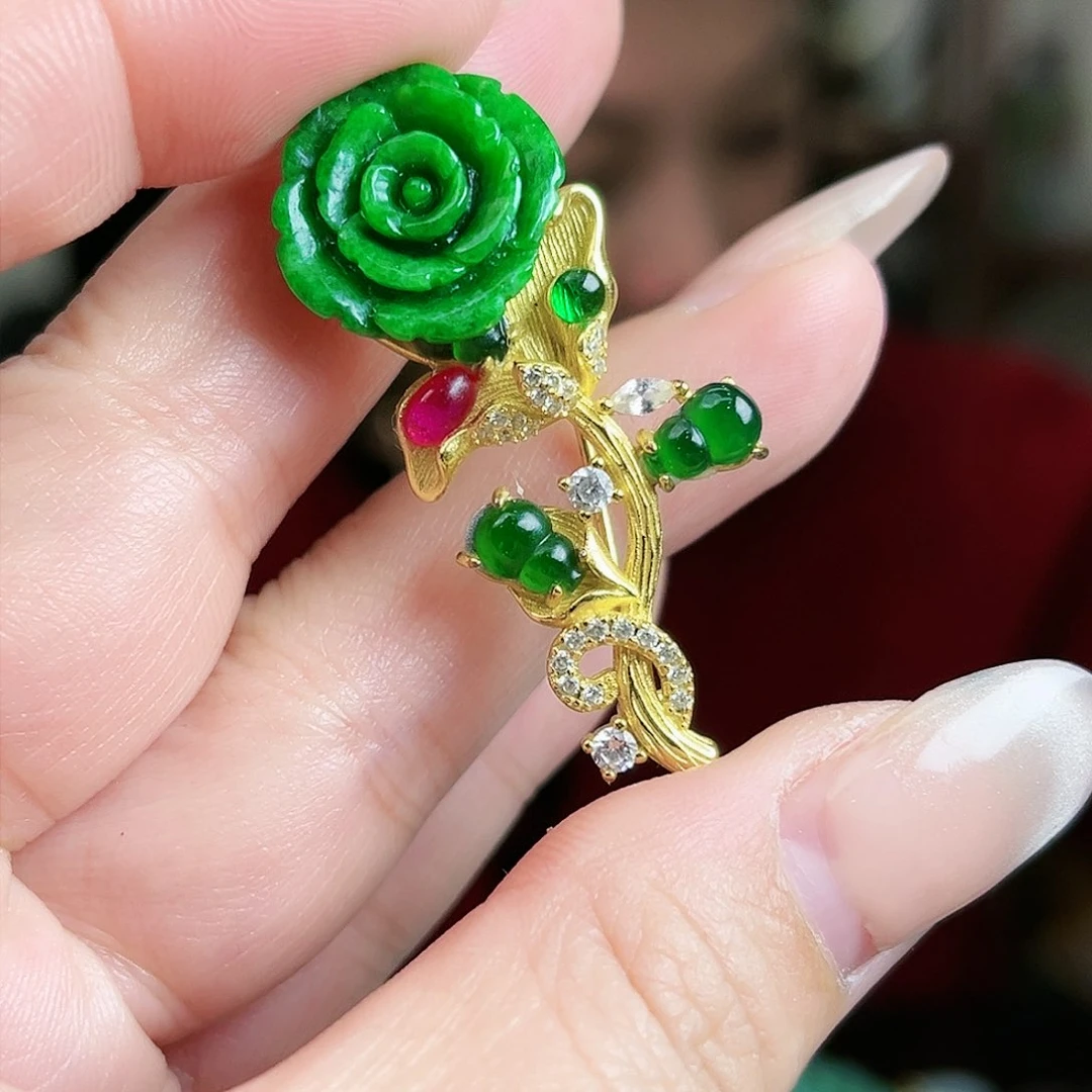 翡翠颈饰银S925镶嵌吊坠