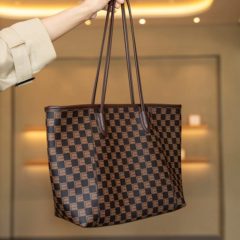 GELANDAI托特包棋盘格子大容量单肩斜挎包手提包女包外贸