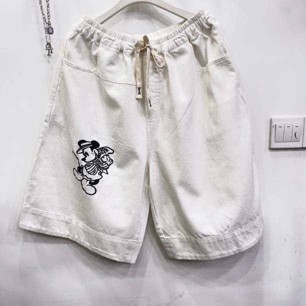 512欧货爆款牛仔刺绣工艺大版宽松六分中裤女