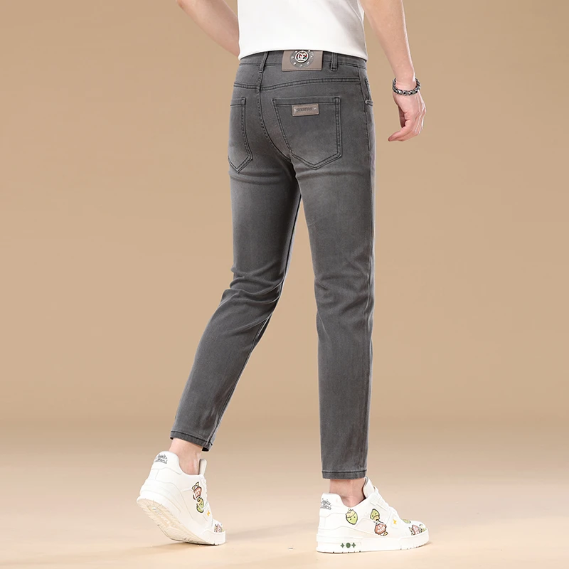Cebrodz秋季新款灰色时尚九分牛仔裤男弹力高端修身小脚潮牌9分裤