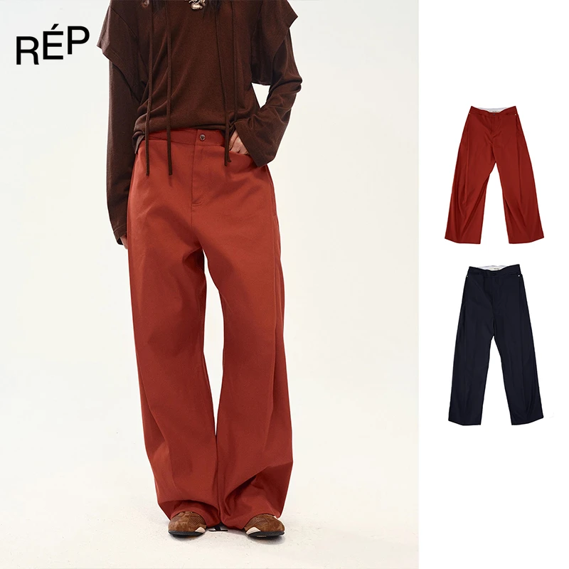 REP-MEDIUM WELL设计师品牌红/藏蓝色伽马褶线弯刀裤 25FW新款