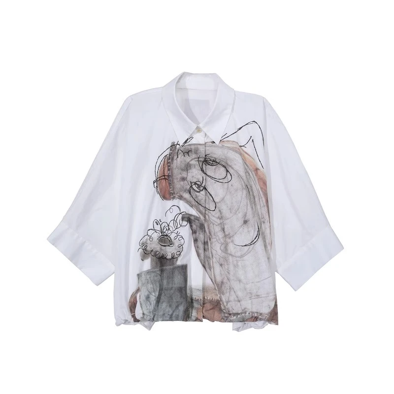 【小猪亨利】衬衫女2025夏季新品复古风通勤大廓形T型短衬衣