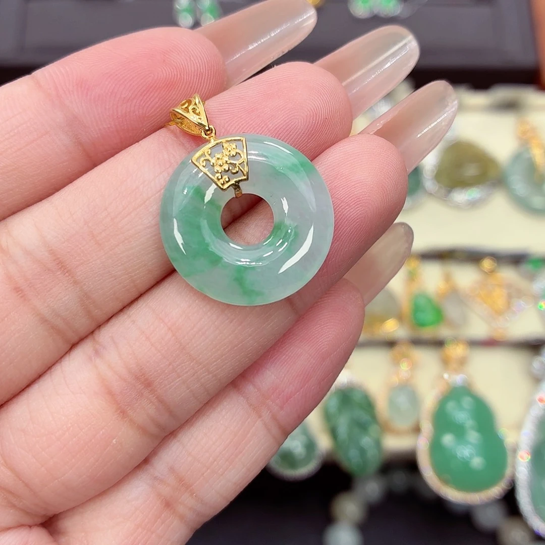 翡翠18K金镶嵌吊坠(不含链)
