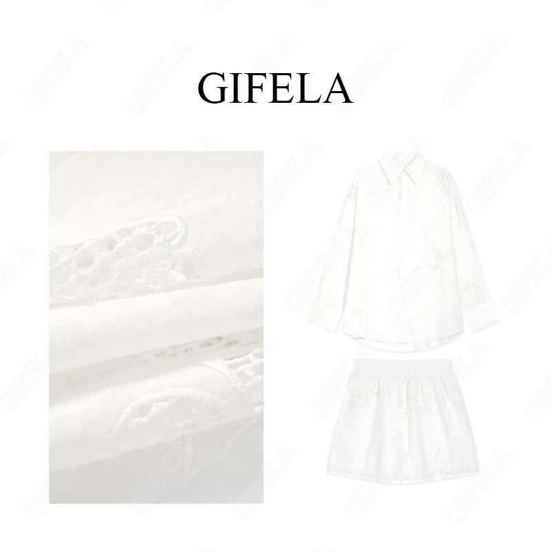 GIFELA-套装-100%棉GF2500658H2休闲百搭镂空设计感两件套