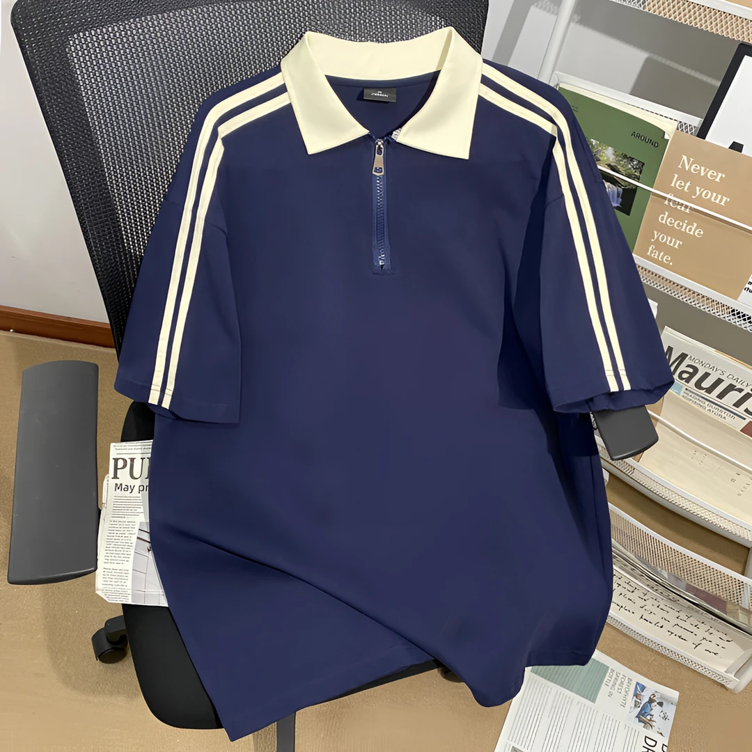 NASA WTAPS条纹短袖polo衫体恤男生夏季美式宽松上衣翻领t恤纯棉