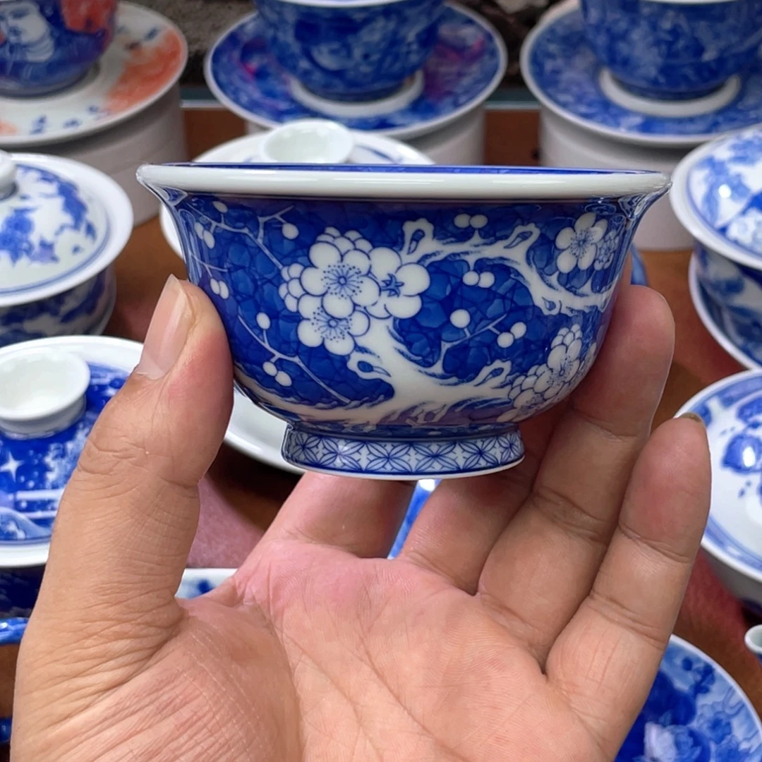 陶月楼  柴窑 满绘冰梅压手杯