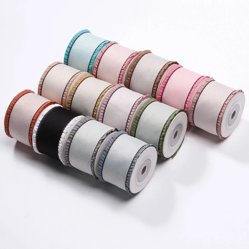 韩式皱褶彩色木耳边织带diy蝴蝶结发饰花束绑带帽子裙边丝带3码