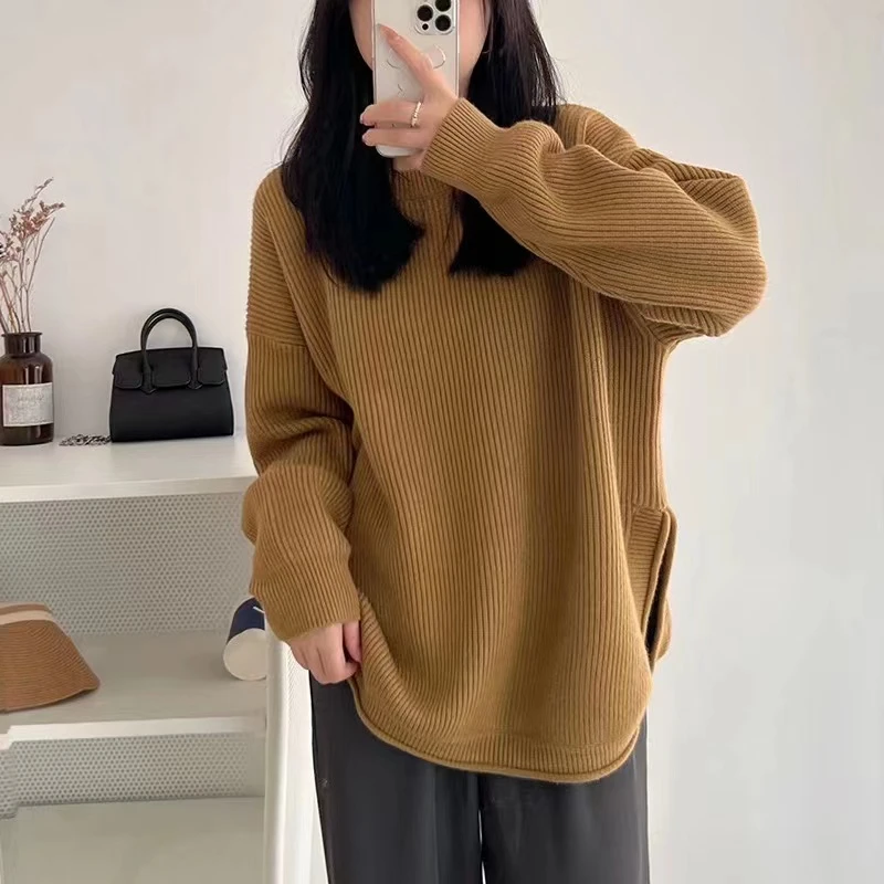 孕妇秋装上衣2025新款春秋外穿小众套头宽松毛衣潮妈针织衫