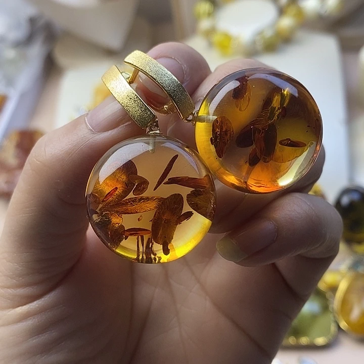 琥珀未镶嵌耳饰花珀耳坠