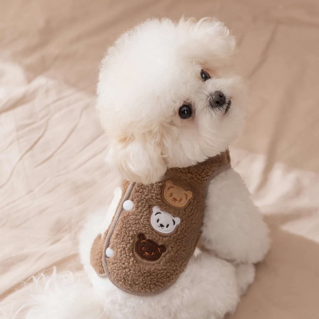 宠物秋冬季保暖狗狗小熊绣花服饰薄绒泰迪比熊小型犬开衫衣服6246