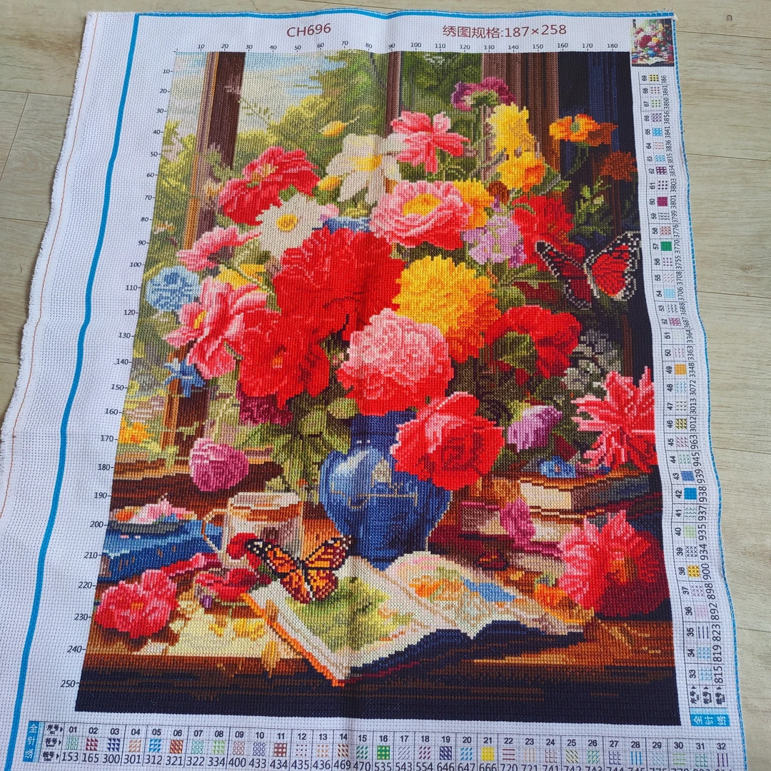 纯手工绣好十字绣成品696大格花瓶客厅挂画