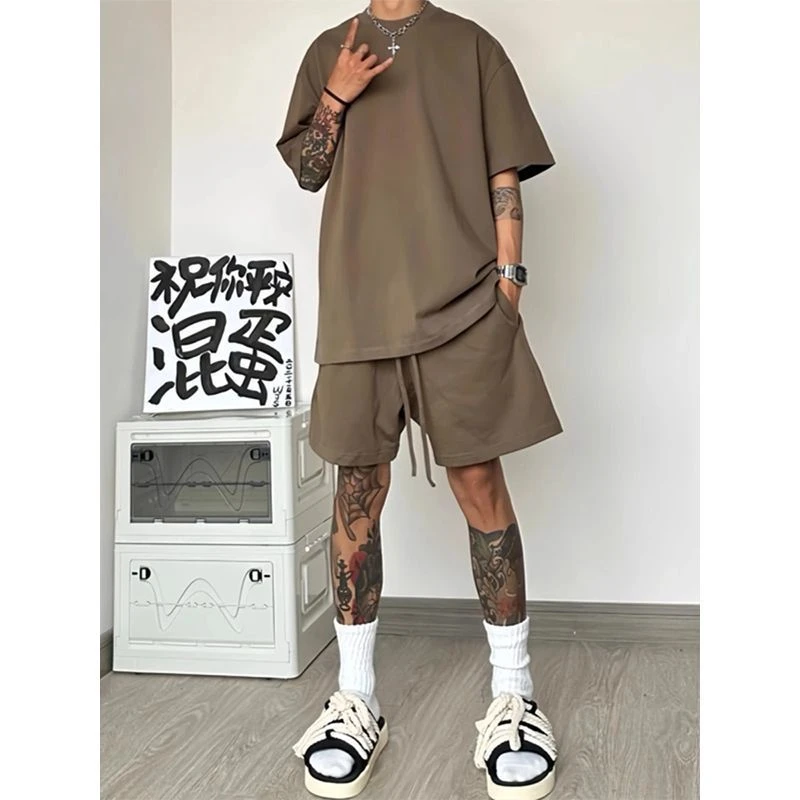特大码300斤夏季运动套装男时尚美式短袖短裤两件一套搭配ins潮牌