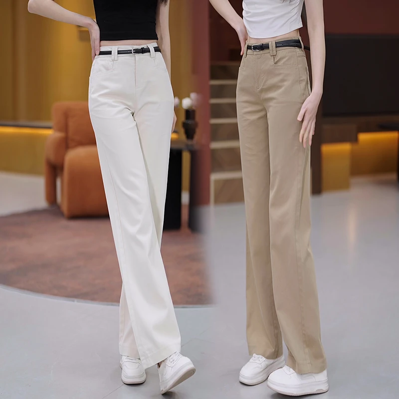 卡其色直筒女裤2025春秋季新款高腰显瘦窄版薄款休闲女士阔腿裤子