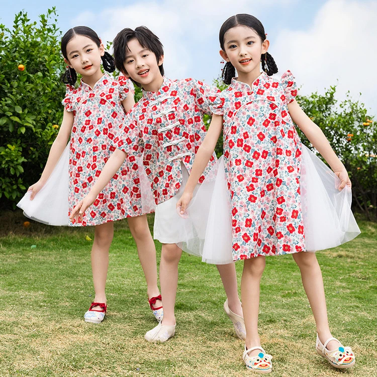 中小学生夏季洋气表演服幼儿园六一合唱演出服儿童民国风演出服