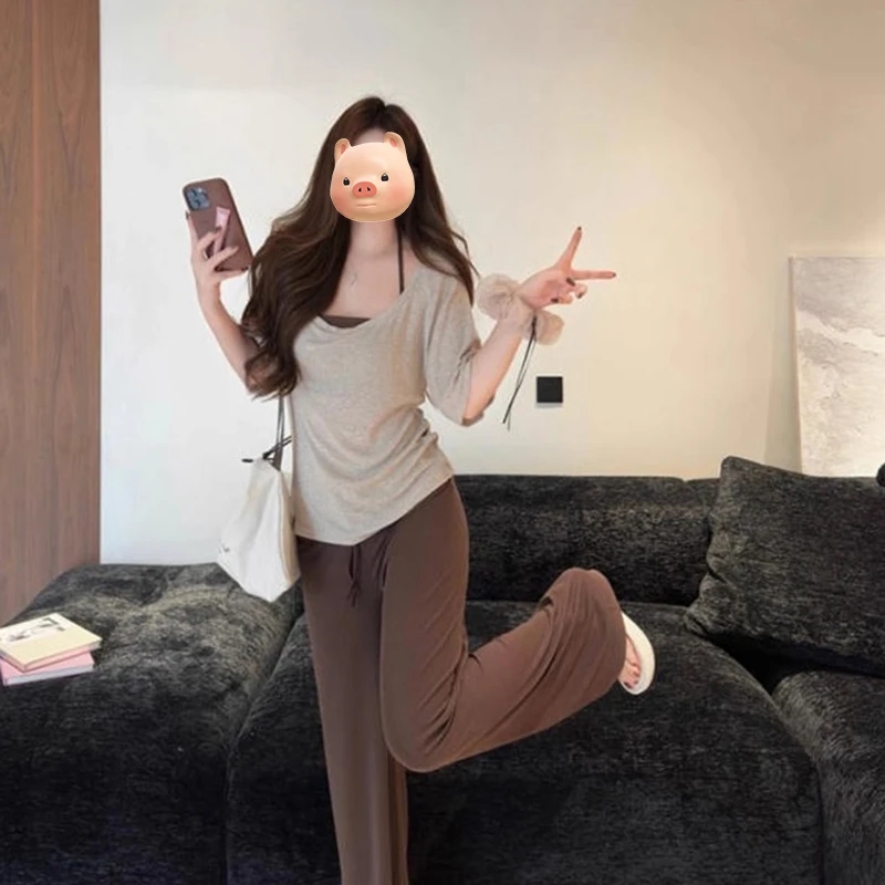 2025超火夏日ootd穿搭夏装搭配一整套夏季女装休闲阔腿裤两件套装