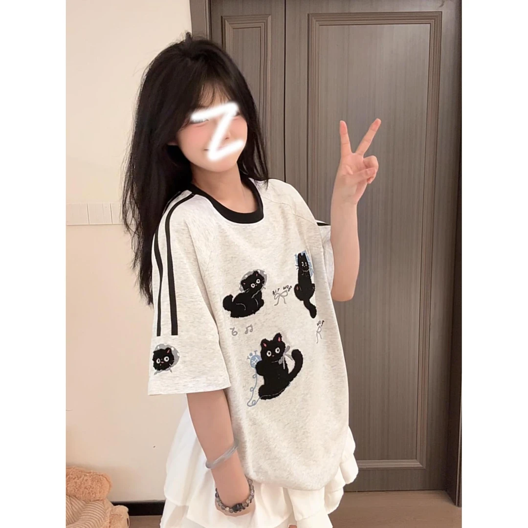 夏季新款短袖t恤女宽松型休闲风圆领时尚韩版穿搭小众设计感上衣