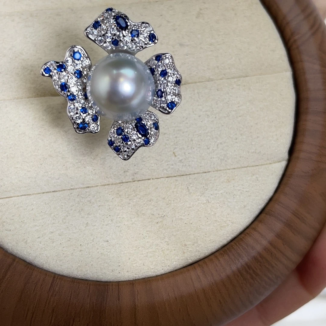 银S925镶嵌戒指海水珍珠