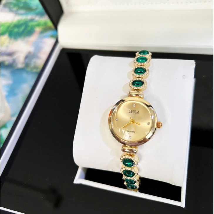 中古风·高级感·小表盘手链腕表绿带金面-6912 H