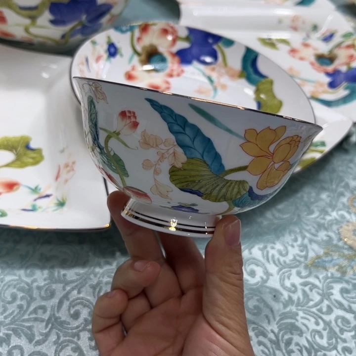 瓷片荷塘碗六个4.5寸