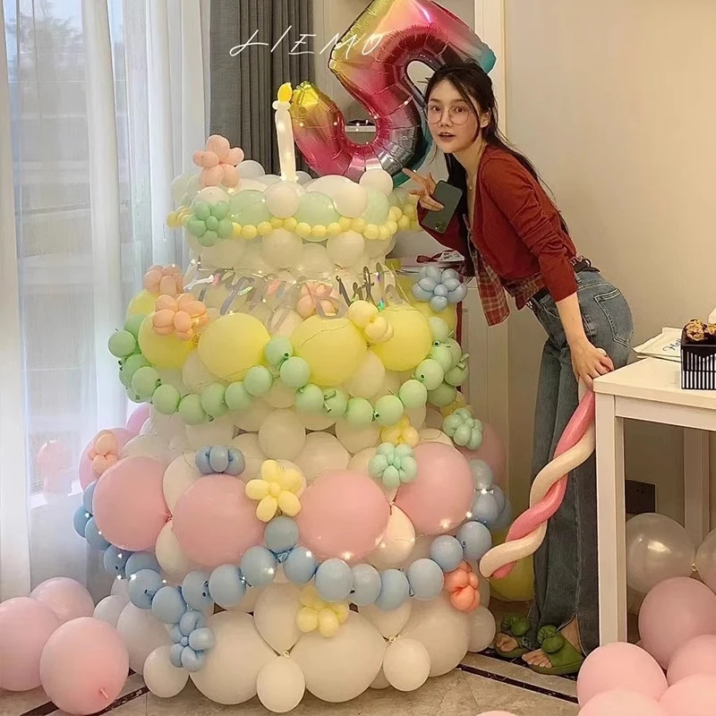 网红巨型气球生日蛋糕装饰品生日派对闺蜜拍照派对布置DIY材料包