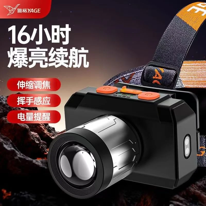 超长续航变焦头灯强光远射夜钓用充电头戴式手电筒