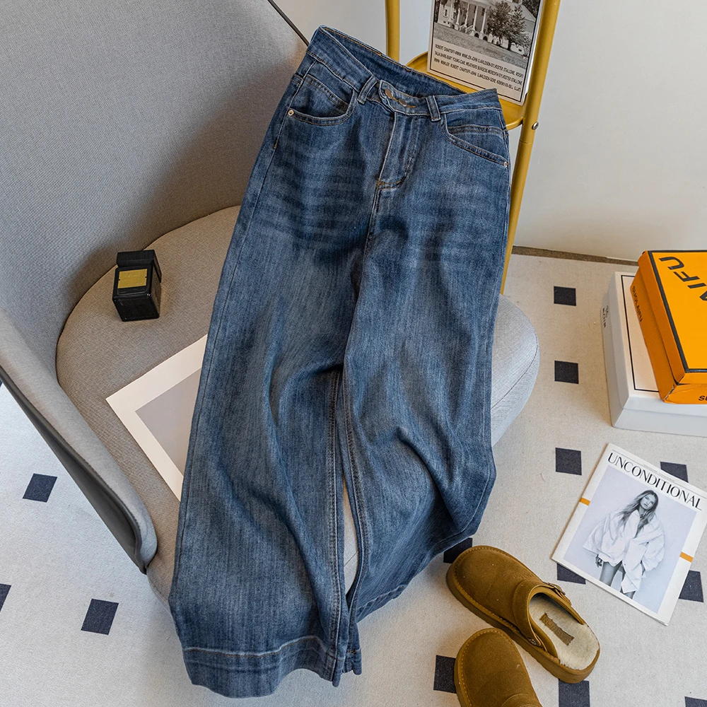 7520#九分/牛仔裤显瘦气质大码2025新款设计感大码直筒百搭裤子