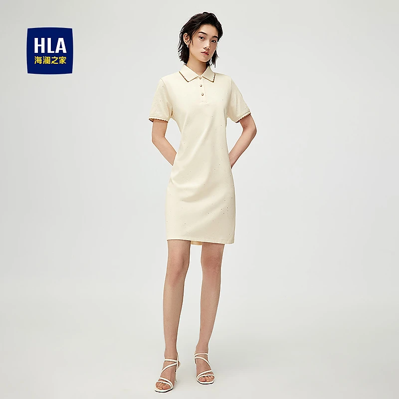 【亮片装饰】HLA海澜之家POLO裙女装25新款翻领通勤春夏HNTQW2J300A