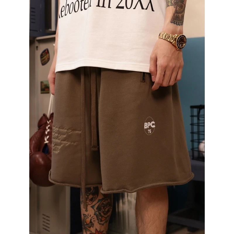 传呼社群bpc特别线 刺绣卷边美式宽松百搭夏季校园纯棉卫裤短裤