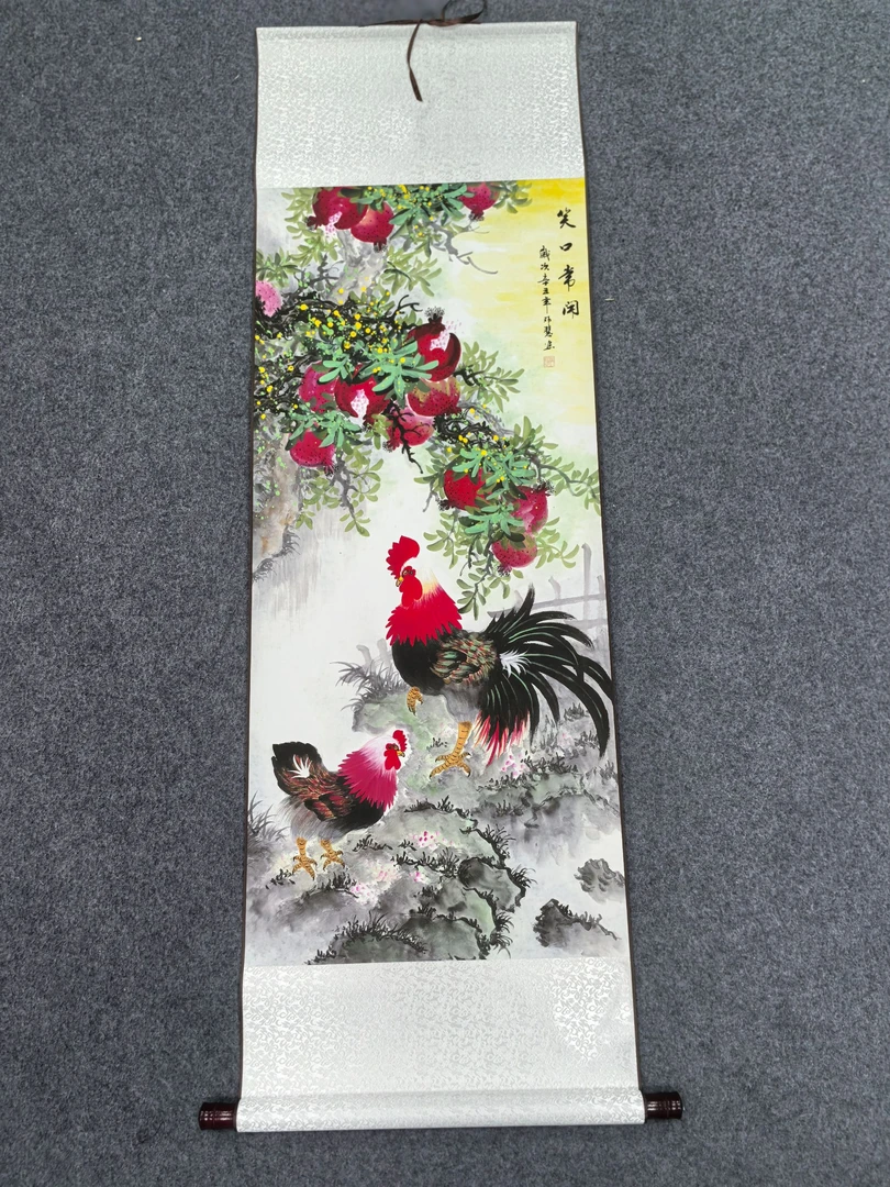 052卷轴石榴鸡客厅书房中堂装饰挂画